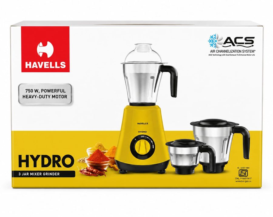 Havells Hydro 3 Jar Mixer Grinder Yellow