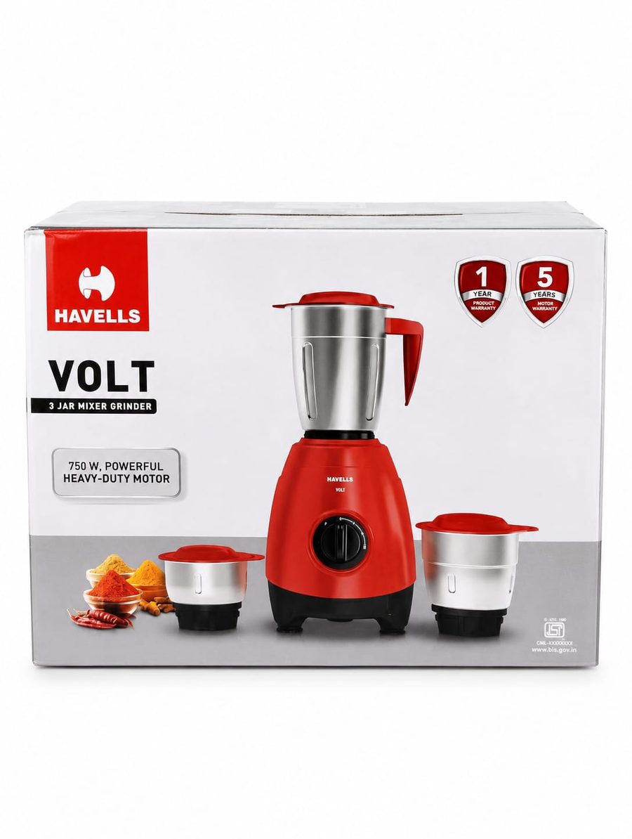 Havells Volt 3 Jar Mixer Grinder Red